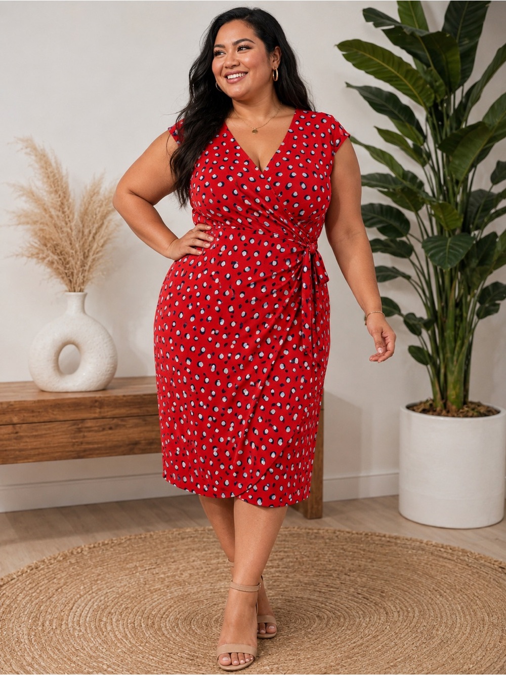 Leota NWT 2L Red Martini Dot Wrap Dress Plus Size Made in USA